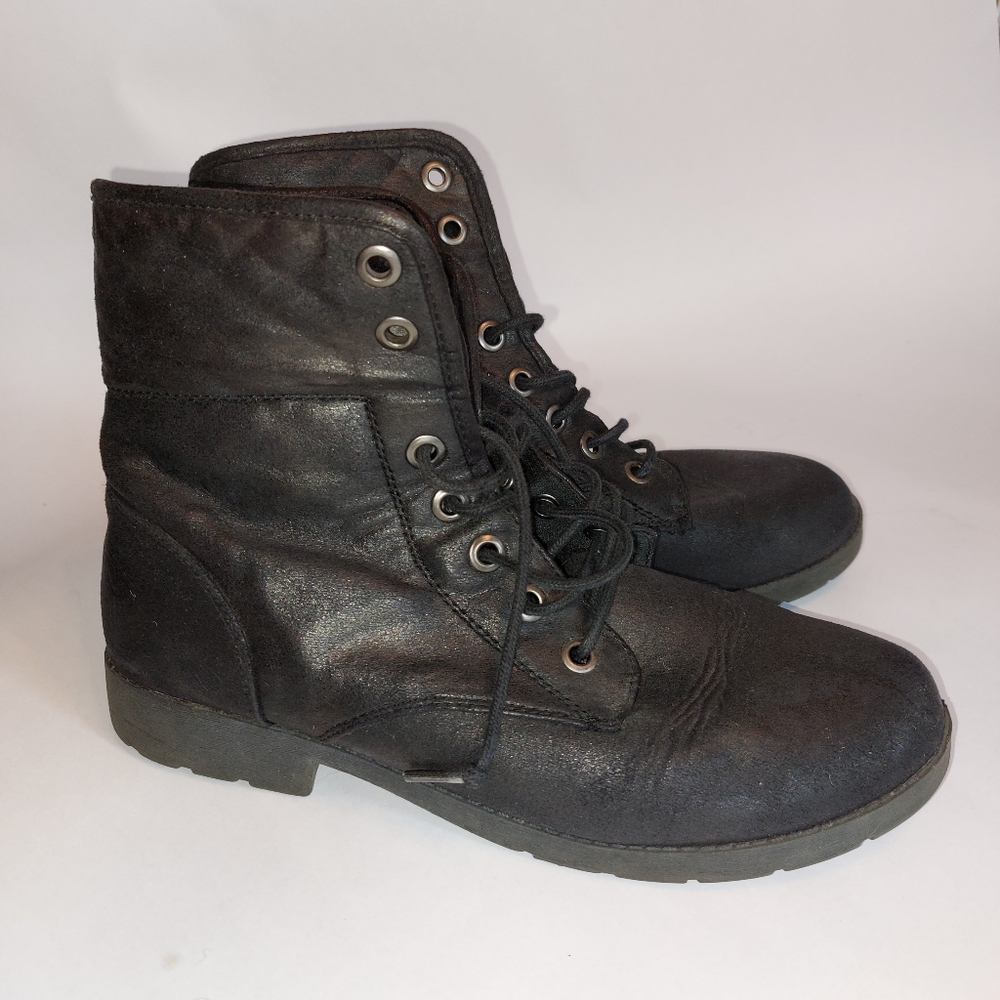 Arizona Black Faux Suede Lace Up Boots Womens 10